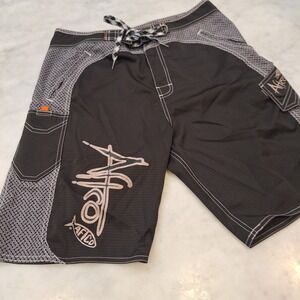 AFTCO Board Shorts Mens 32 Black Ripstop Fishing Swim Trunks Cargo Pockets Surf